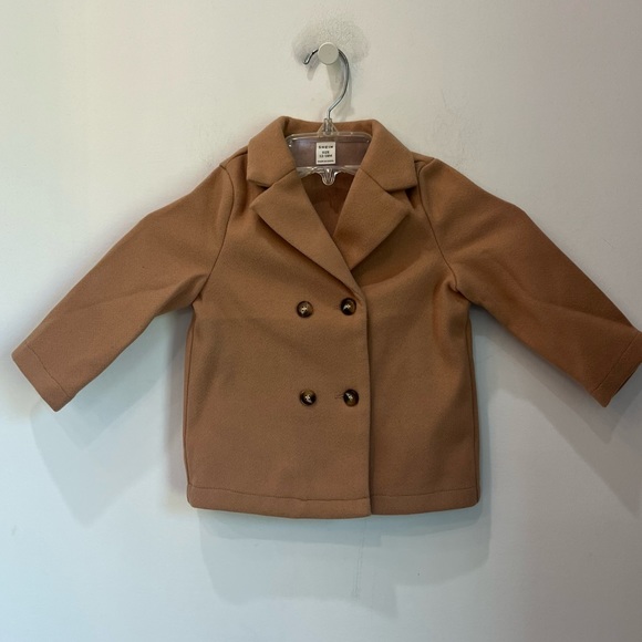 SHEIN Baby Girl Lapel Neck pea Coat tan camel size 12-18 months - Picture 3 of 5